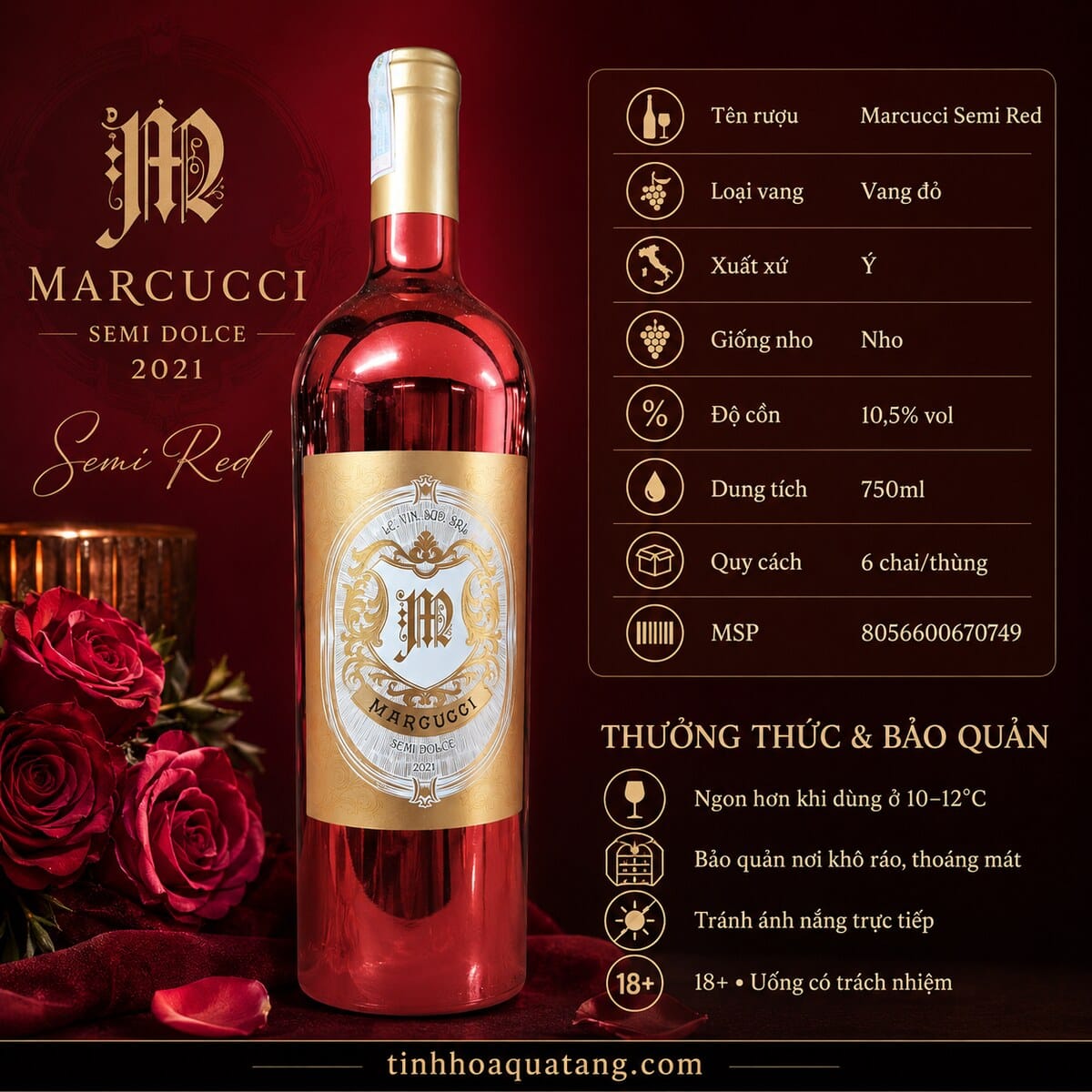 Rượu vang bán ngọt Marcucci Semi Red 2021 chai đỏ 750ml – Ý - Ảnh 6
