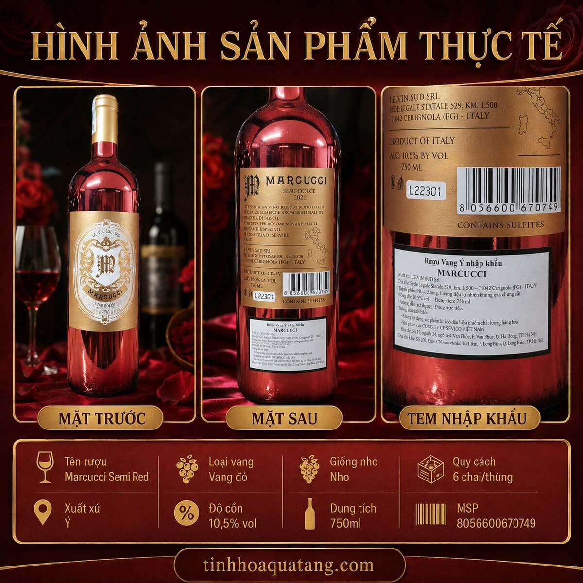 Rượu vang bán ngọt Marcucci Semi Red 2021 chai đỏ 750ml – Ý - Ảnh 7