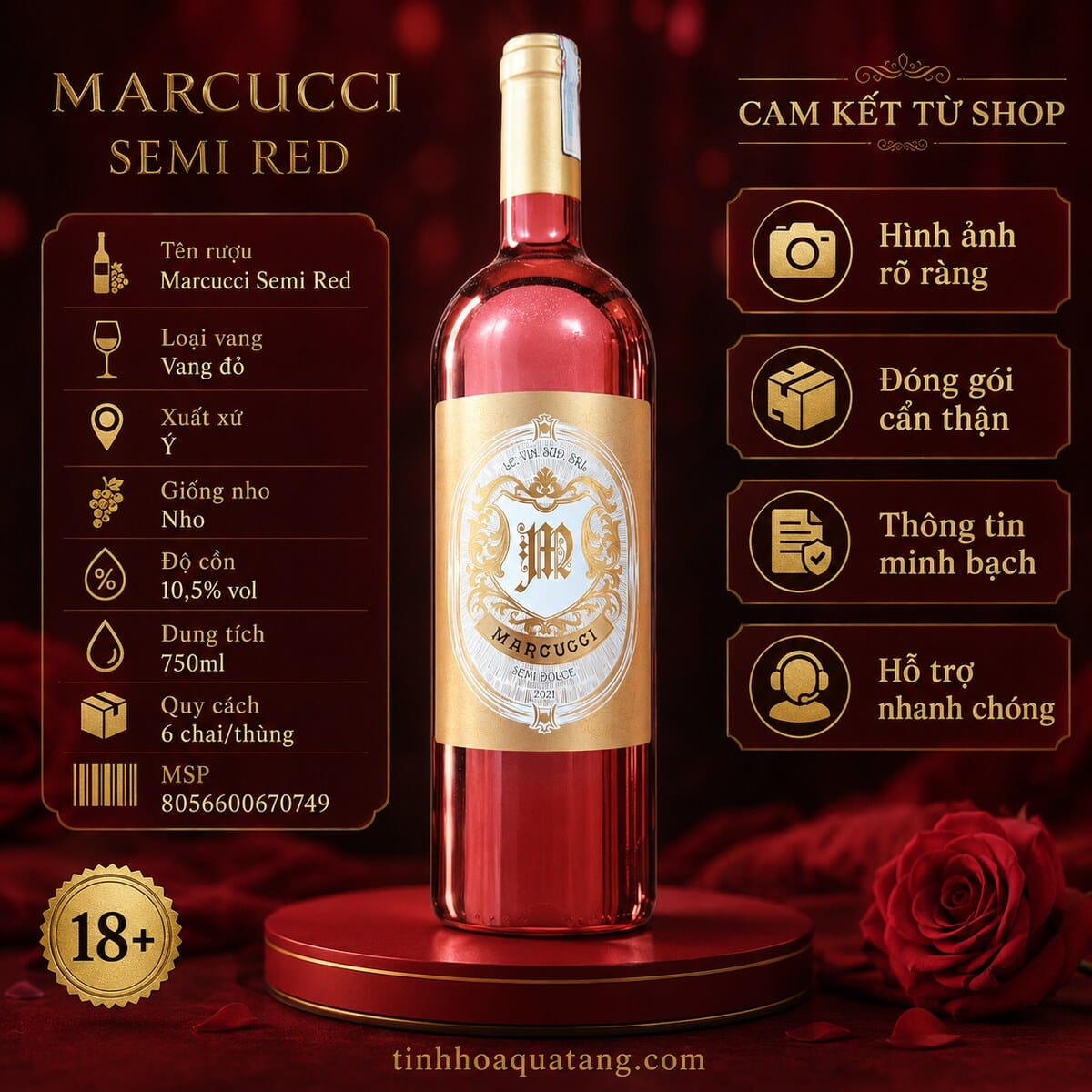 Rượu vang bán ngọt Marcucci Semi Red 2021 chai đỏ 750ml – Ý - Ảnh 8