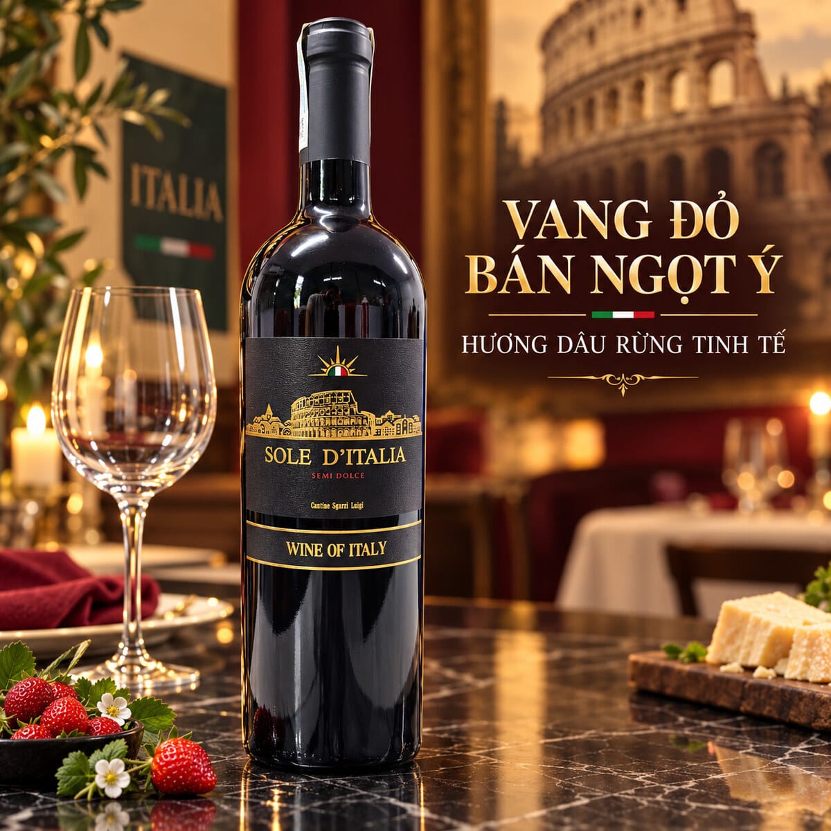 Rượu Vang Đỏ Bán Ngọt Ý Sole D’Italia Semi Dolce Hương Dâu Rừng 750ml – 10,5% Vol - Ảnh 2