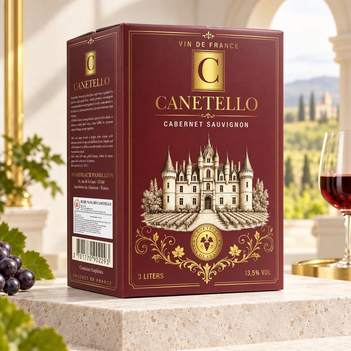 Rượu Vang Bịch Đỏ Pháp Canetello Cabernet Sauvignon 13,5% 3000ml - Ảnh 2