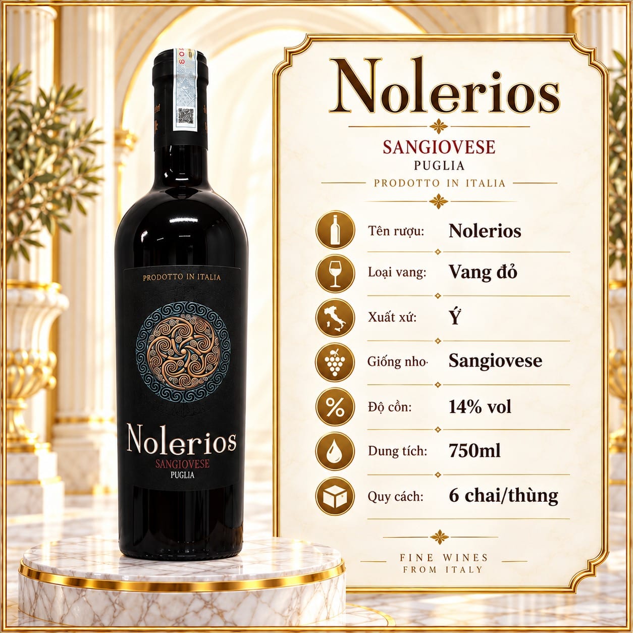Rượu Vang Đỏ Ý Nolerios Sangiovese Puglia IGT 14% 750ml - Ảnh 3