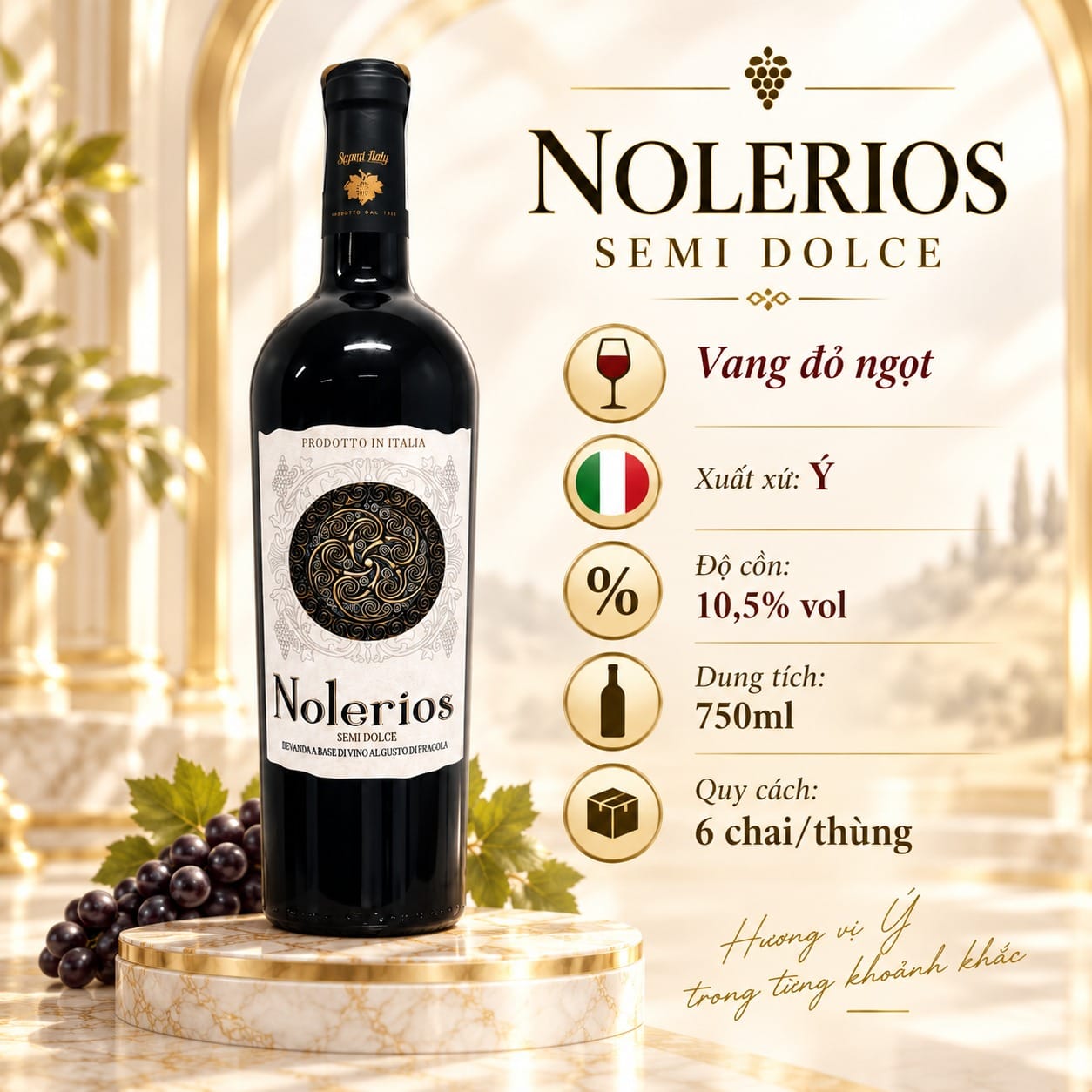 Rượu vang Ý Nolerios Semi Dolce hương dâu 10,5% 750ml - Ảnh 2