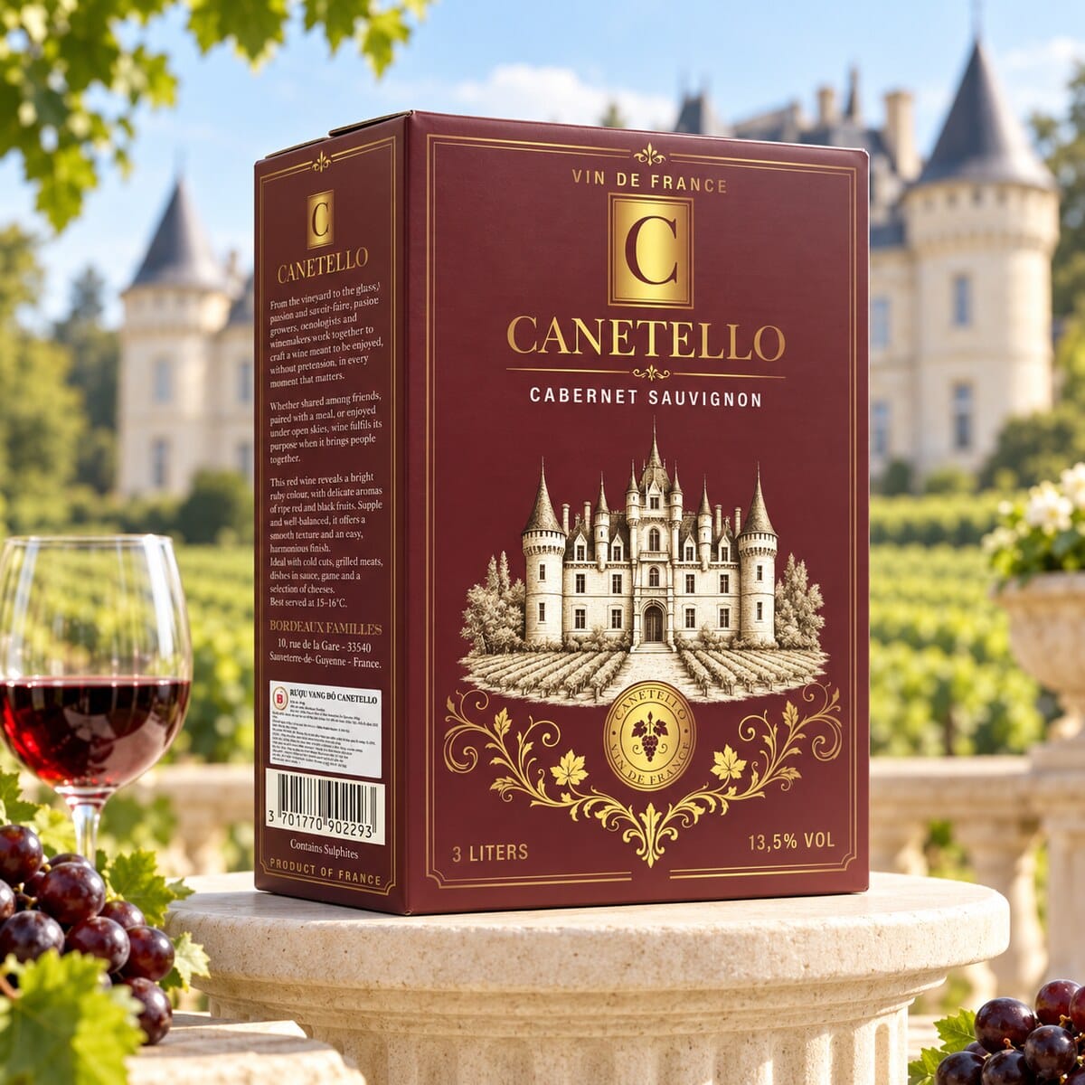 Rượu Vang Bịch Đỏ Pháp Canetello Cabernet Sauvignon 13,5% 3000ml - Ảnh 3