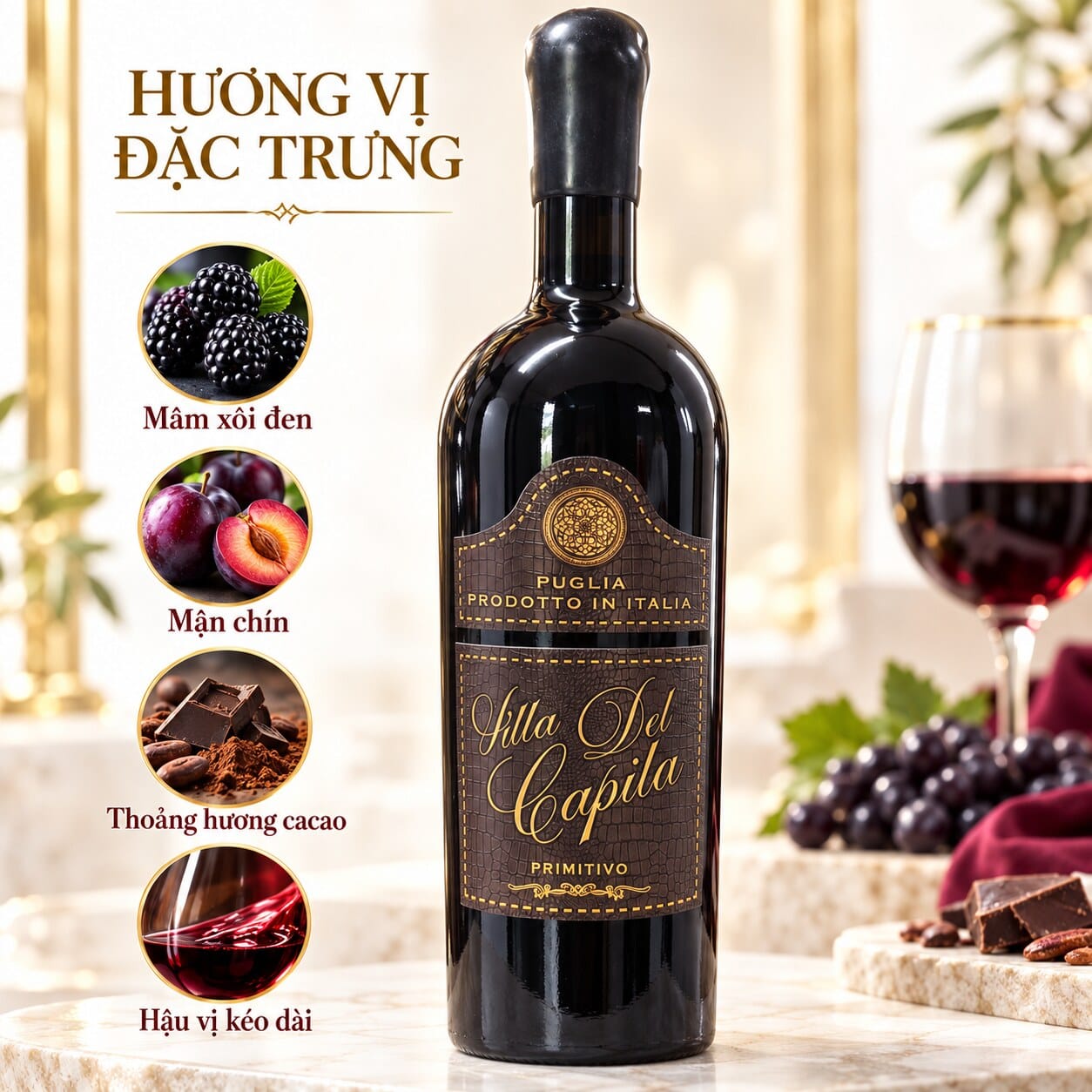 Rượu Vang Đỏ Ý Villa Del Capilla Primitivo Puglia 750ml – 17,5% Vol - Ảnh 4