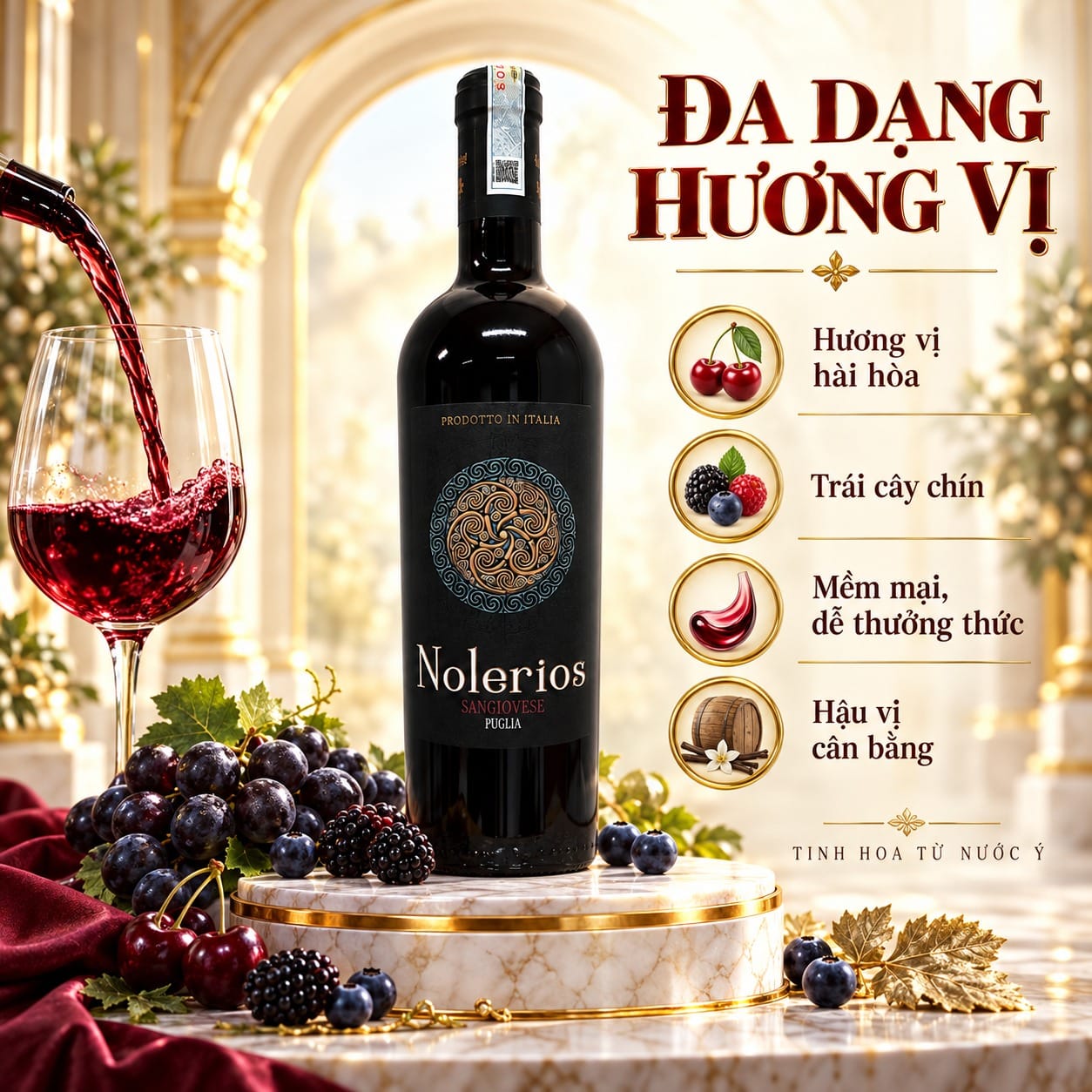 Rượu Vang Đỏ Ý Nolerios Sangiovese Puglia IGT 14% 750ml - Ảnh 5