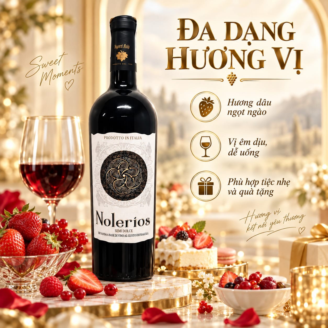 Rượu vang Ý Nolerios Semi Dolce hương dâu 10,5% 750ml - Ảnh 3