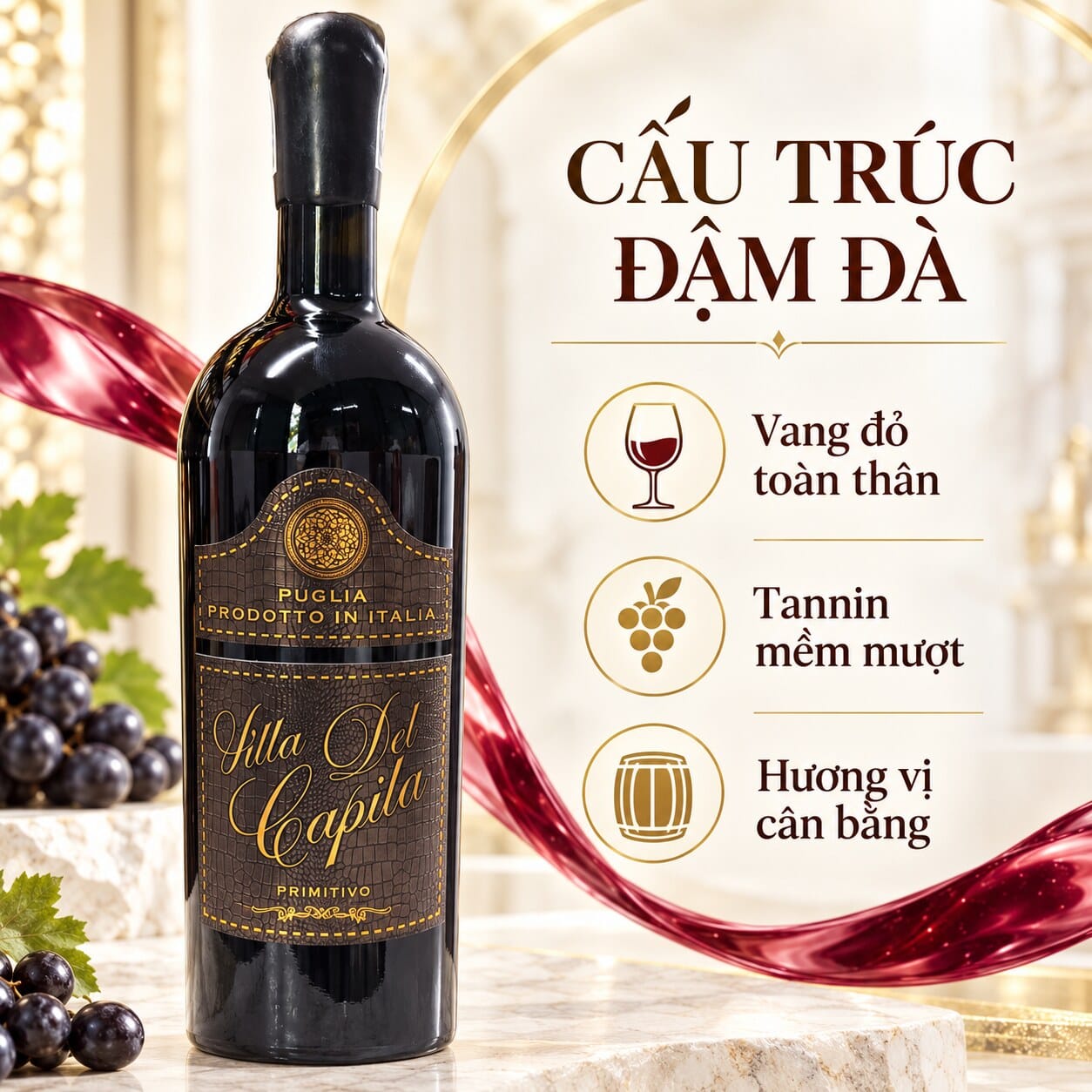 Rượu Vang Đỏ Ý Villa Del Capilla Primitivo Puglia 750ml – 17,5% Vol - Ảnh 5