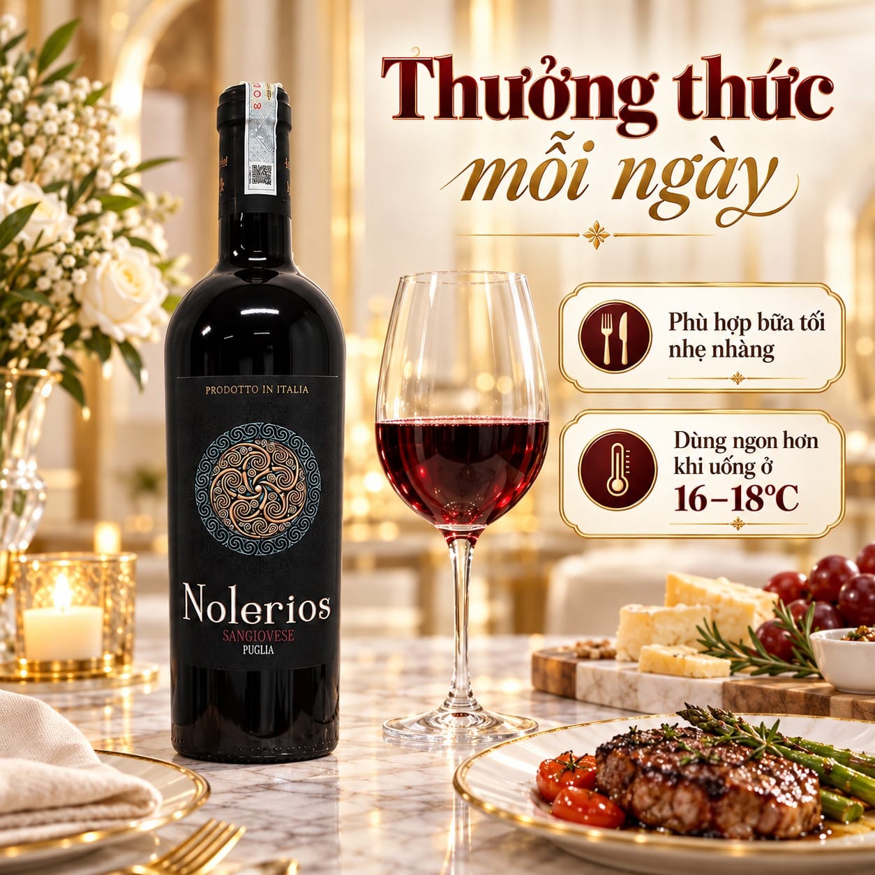 Rượu Vang Đỏ Ý Nolerios Sangiovese Puglia IGT 14% 750ml - Ảnh 6