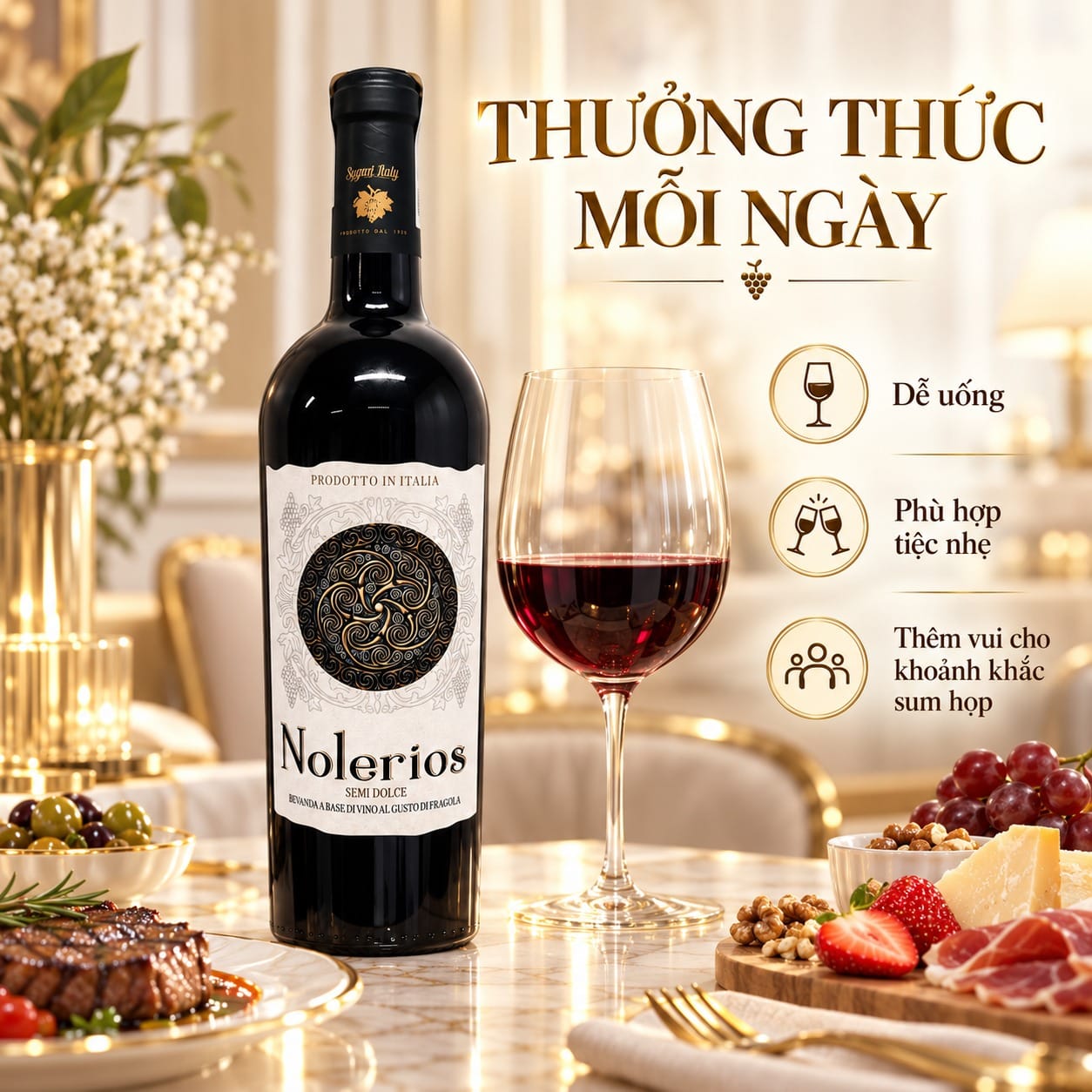 Rượu vang Ý Nolerios Semi Dolce hương dâu 10,5% 750ml - Ảnh 4