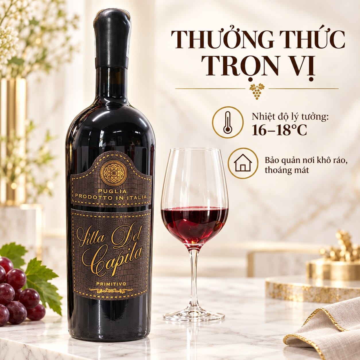 Rượu Vang Đỏ Ý Villa Del Capilla Primitivo Puglia 750ml – 17,5% Vol - Ảnh 7
