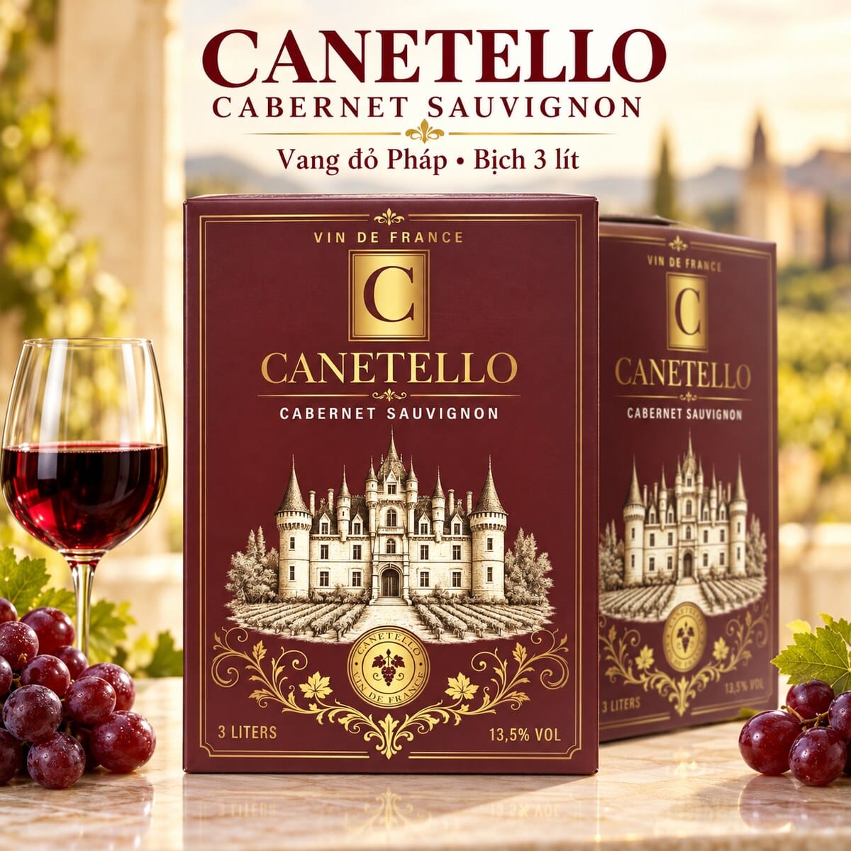 Rượu Vang Bịch Đỏ Pháp Canetello Cabernet Sauvignon 13,5% 3000ml - Ảnh 8