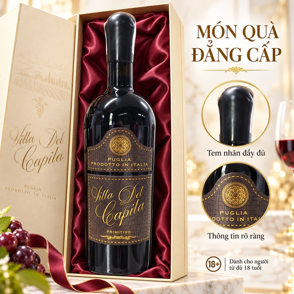 Rượu Vang Đỏ Ý Villa Del Capilla Primitivo Puglia 750ml – 17,5% Vol - Ảnh 8
