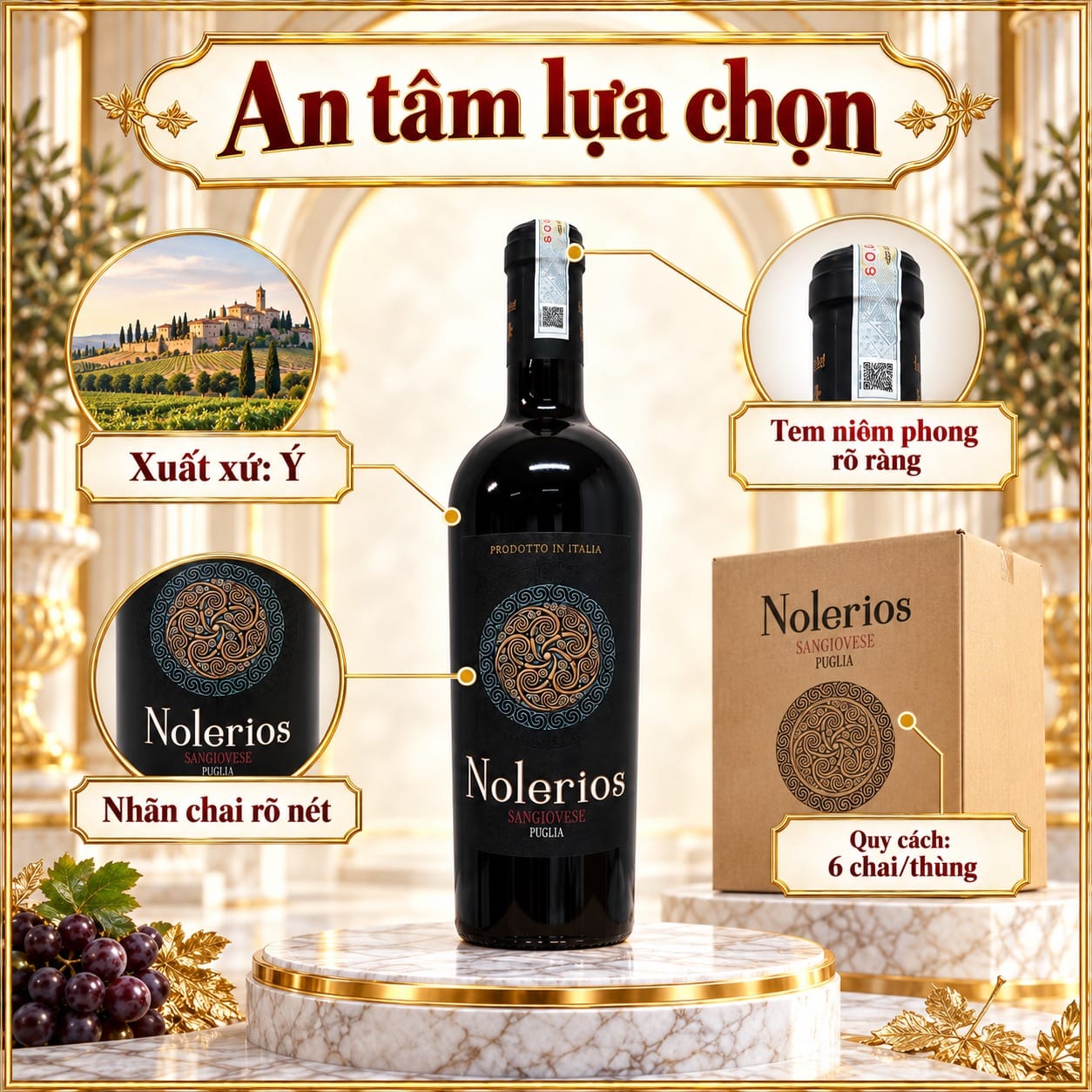 Rượu Vang Đỏ Ý Nolerios Sangiovese Puglia IGT 14% 750ml - Ảnh 2