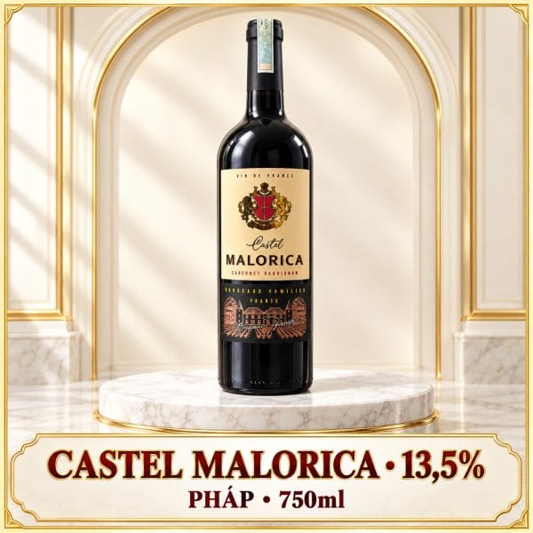 Chai vang đỏ Pháp Castel Malorica Cabernet Sauvignon minh họa trong bài bảo quản rượu vang