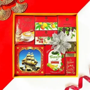 Hộp quà Tết 2026 HQ260578 – Bánh Lucky Sun, Kẹo Kelson, Hạt điều rang muối