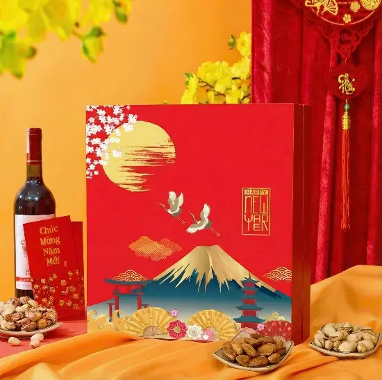 Hộp quà Tết 2026 HQ260590 – Bánh Millefas, Kẹo Rosha hỗn hợp, Hạnh nhân rang sấy - Ảnh 2