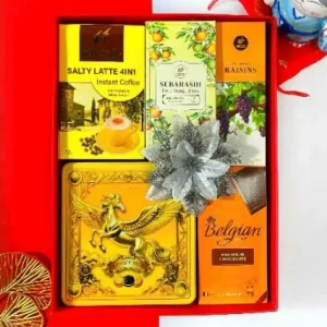 Hộp quà Tết 2026 HQ260600 – Bánh Luckysun, Socola Belgian, Nho sấy