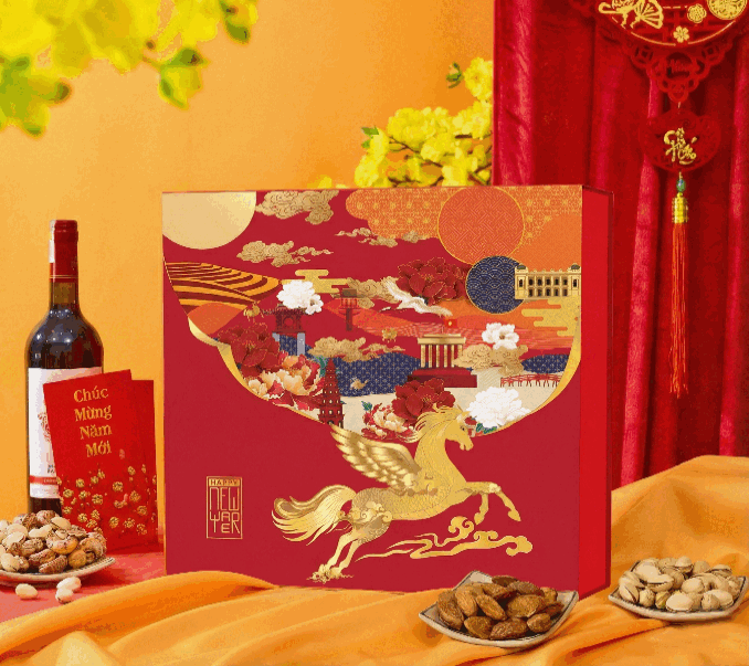 Hộp quà Tết 2026 HQ262556 – Rượu vang Saint Emilion, Bánh Takara, Kẹo BonBon - Ảnh 2
