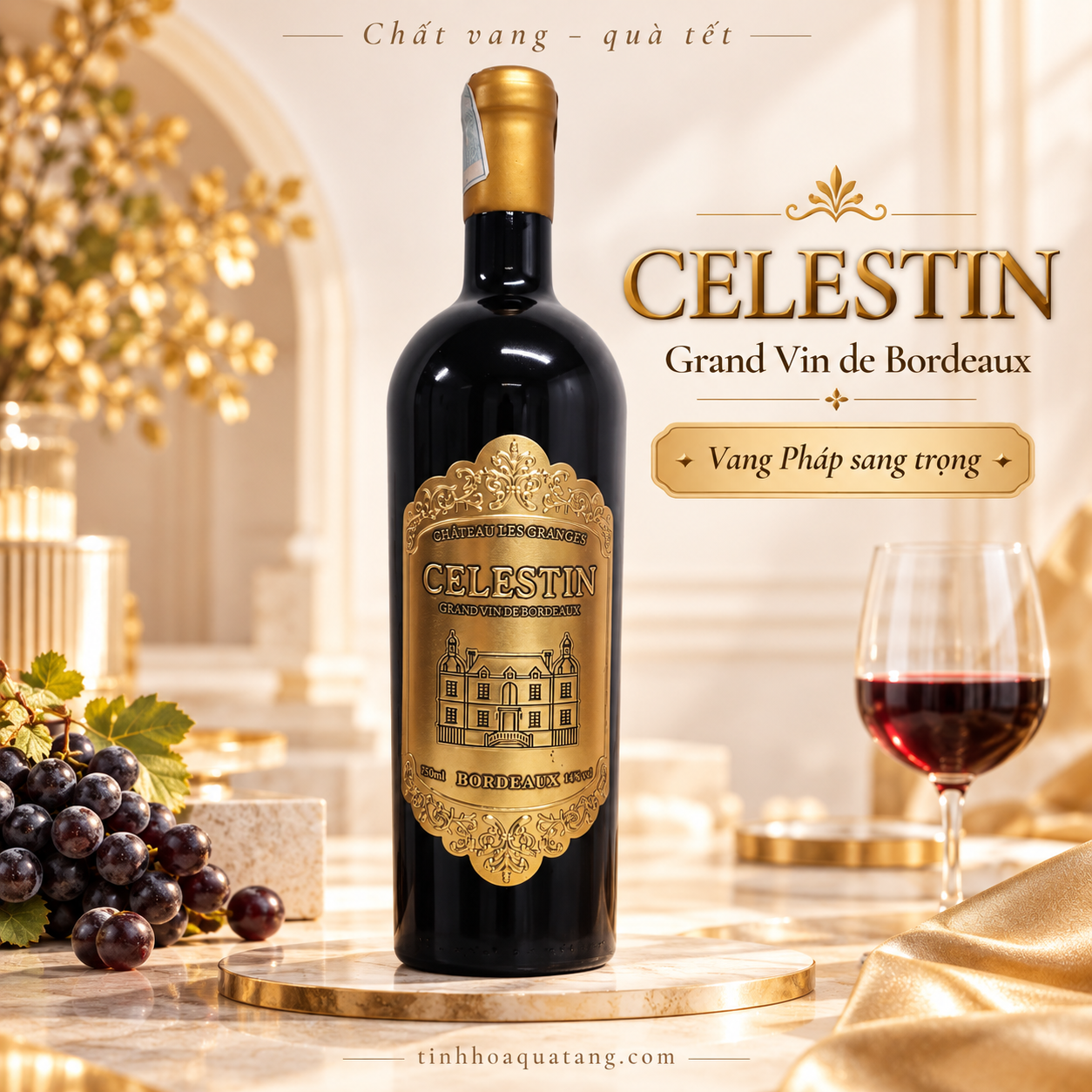 Chai rượu vang đỏ Celestin Grand Vin de Bordeaux 14,5% 750ml của Pháp, nhãn vàng